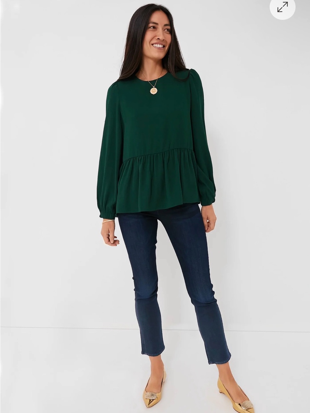 Tuckernuck Pomander Place Carlota Peplum Blouse – Hunter Green – Size Small